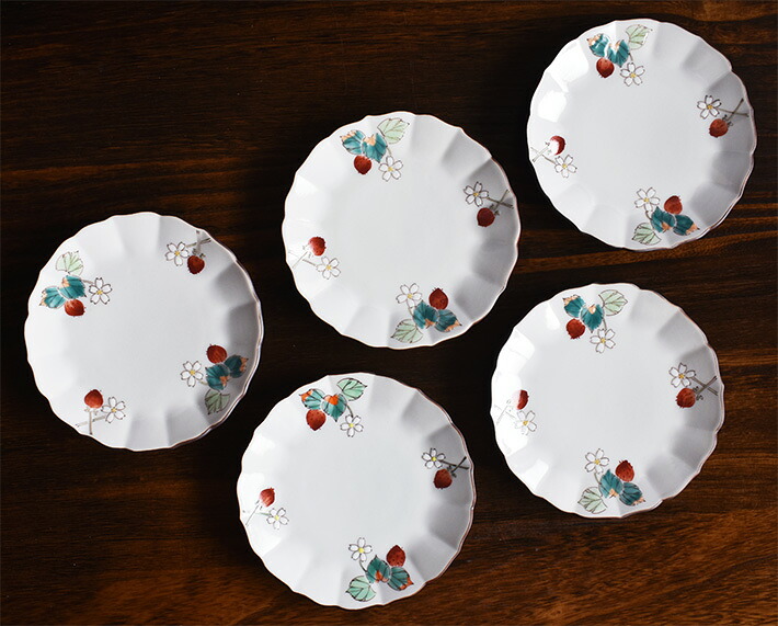 Coffret de cinq petites assiettes « fraises », 13 cm · Hirano Yoshika (vue 3)