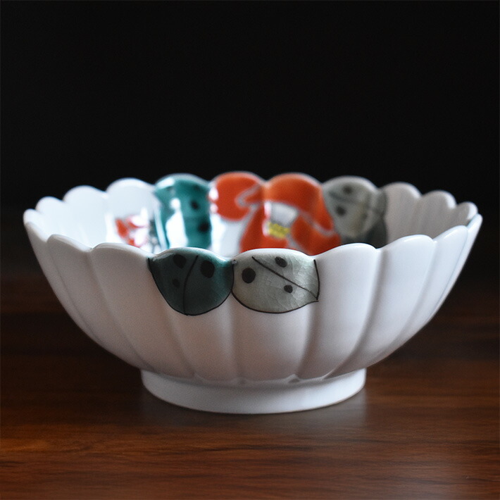 Bol à mijoté Kutani « camélia et martin-pêcheur », 15 cm · Fukuda Yoshinori (vue 3)