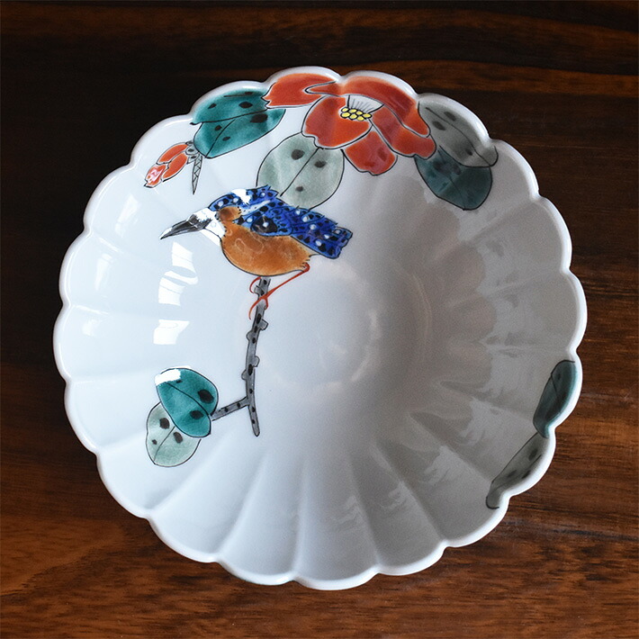 Bol à mijoté Kutani « camélia et martin-pêcheur », 15 cm · Fukuda Yoshinori (vue 4)
