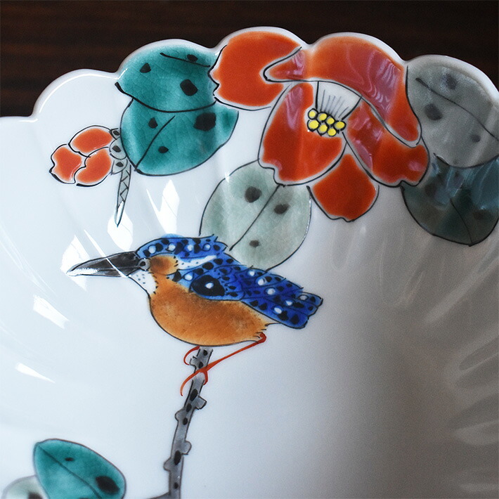 Bol à mijoté Kutani « camélia et martin-pêcheur », 15 cm · Fukuda Yoshinori (vue 5)