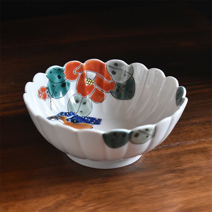 Bol à mijoté Kutani « camélia et martin-pêcheur », 15 cm · Fukuda Yoshinori (vue 6)