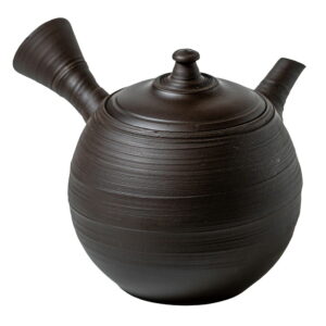 Théière kyusu noire striée, filtre céramique · Murakoshi Fūgetsu