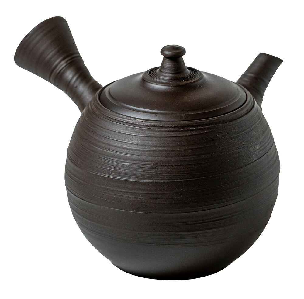 Théière kyusu noire striée, filtre céramique · Murakoshi Fūgetsu