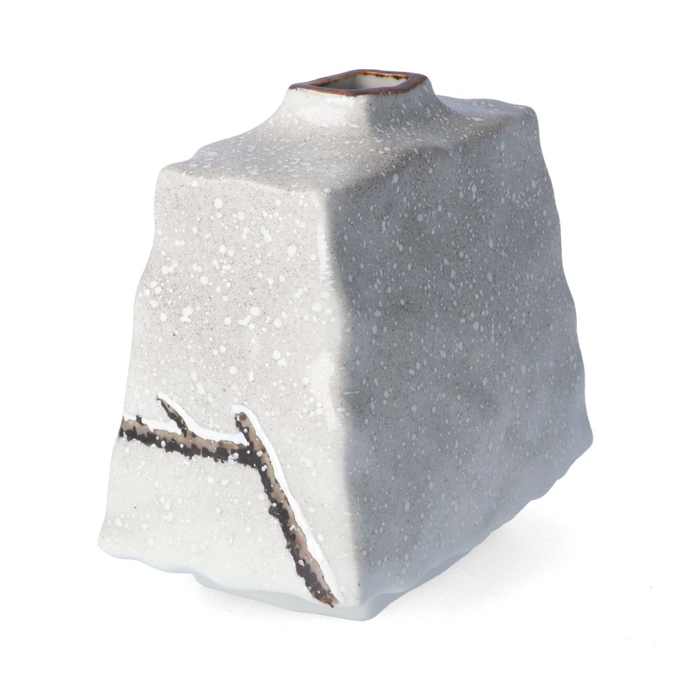 Vase plat trapèze « deux moineaux sous la neige » · Nakamura Tōshito (vue 4)