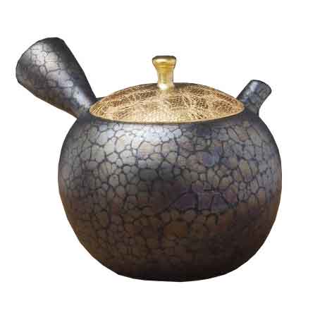 Théière kyusu ronde tenmoku, couvercle « miyabi » · Umehara Shōji « Shōryū » (vue 2)