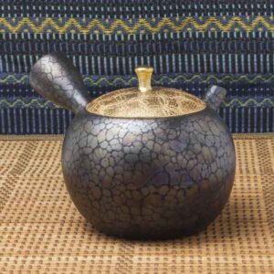Théière kyusu ronde tenmoku, couvercle « miyabi » · Umehara Shōji « Shōryū »