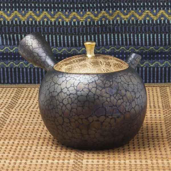 Théière kyusu ronde tenmoku, couvercle « miyabi » · Umehara Shōji « Shōryū »