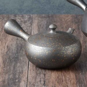 Théière kyusu plate glaçure cendre, 160 cc · Fujita Tokuta