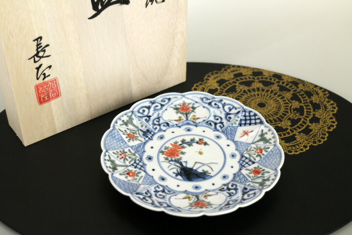 Assiette 16,5 cm « fleurs et oiseaux », coffret bois · Yamamoto Chōza (vue 2)