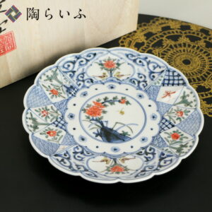 Assiette 16,5 cm « fleurs et oiseaux », coffret bois · Yamamoto Chōza